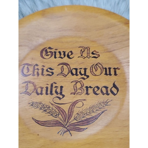 Vintage Wooden Decorative "Give Us This Day Our Daily Bread" Brown Plate Plaque - Picture 2 of 6